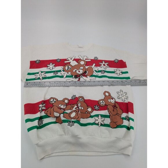 90s Vintage Sweater One Size White Teddy Bear Holiday - Picture 6 of 9